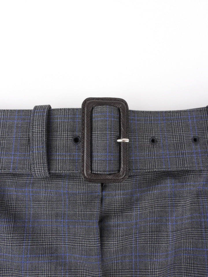 Prada Grey Check Asymmetrical Gathered Pleat Belted Midi Skirt - 44