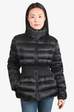 Prada Navy Blue Satin Hooded Down Cinched Jacket Size 46