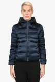 Prada Navy Blue Satin Hooded Down Jacket Size 38