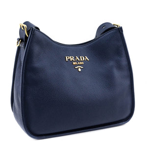 Prada Navy Vitello Daino Soft Hobo Messenger Bag