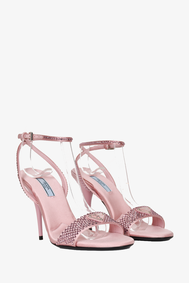 Prada Pink Satin Crystal Embellished Heels Size 37.5