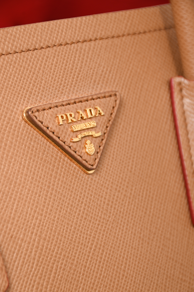 Prada Tan Saffiano Leather Cuir Double Tote Bag