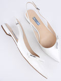 Prada White Shiny Saffiano Leather Bow Accent Slingback Pointed Flats - 40
