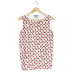 Prada White and Pink Floral Applique Cotton Tank Top - IT42