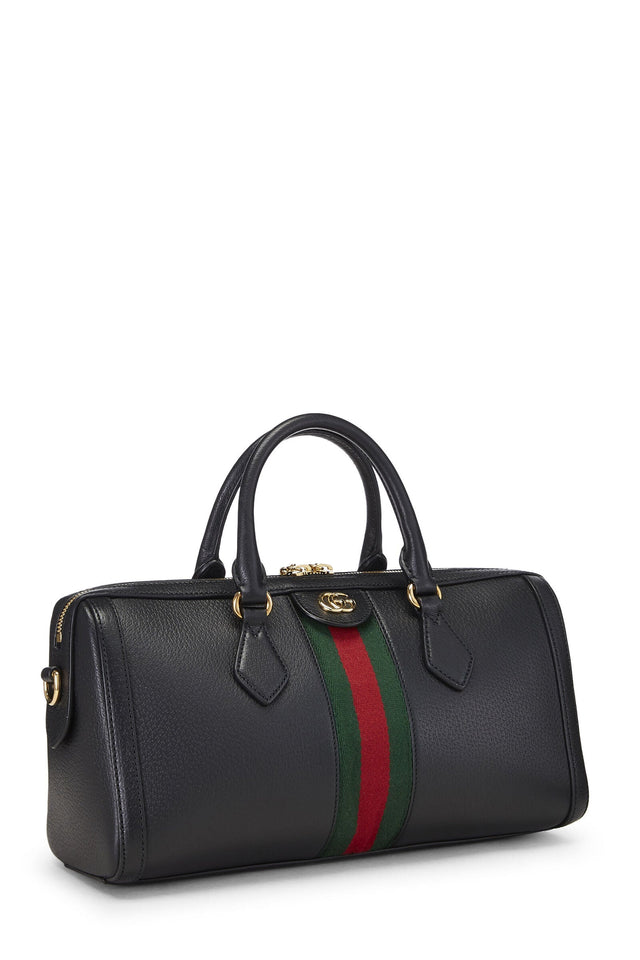 Gucci OPHIDIA BLACK LEATHER TOP HANDLE BAG
