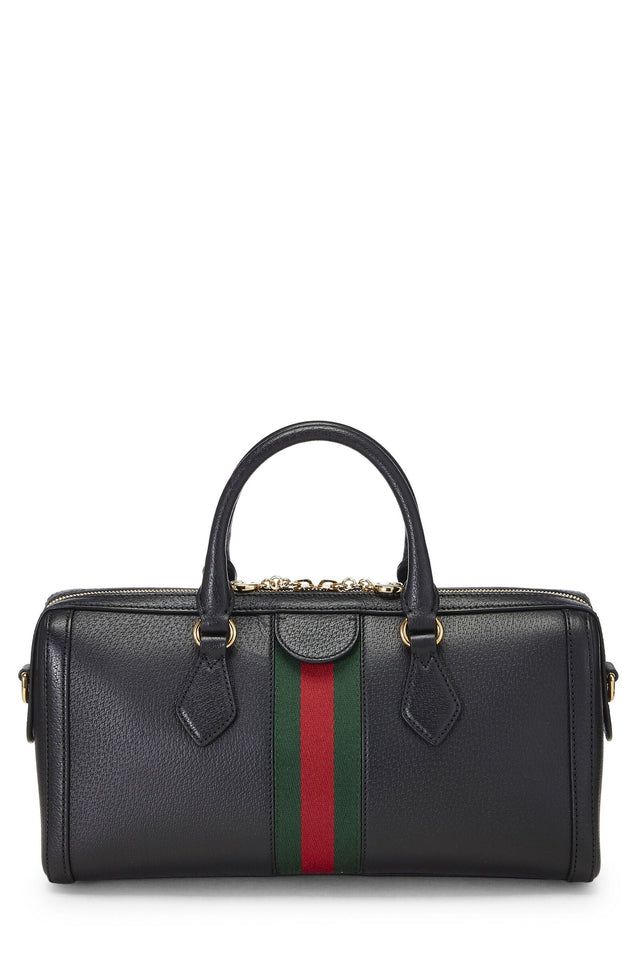 Gucci OPHIDIA BLACK LEATHER TOP HANDLE BAG