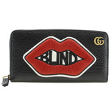 Gucci Long Wallet Purse 474584 leather black GG Marmont Embroidery Zip Around unisex(Unisex)