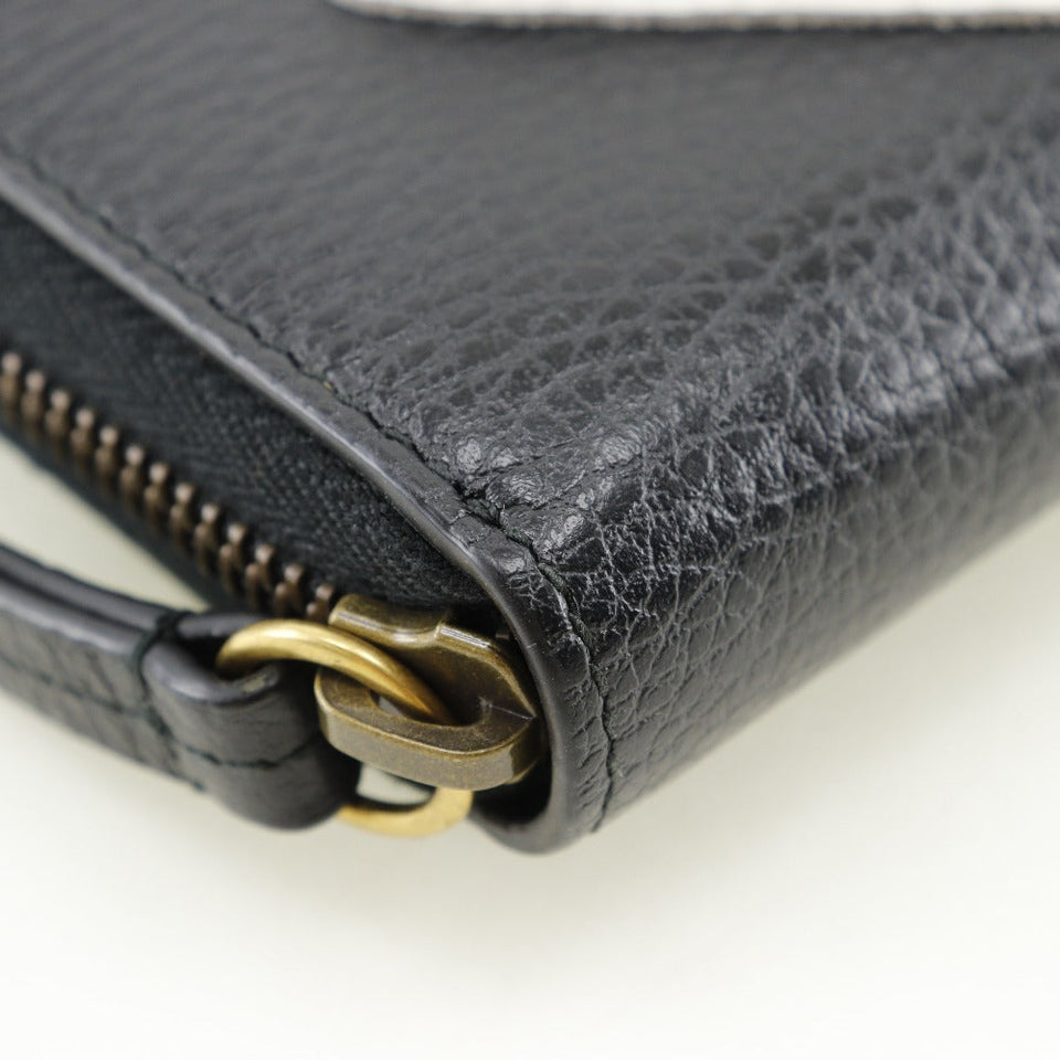 Gucci Long Wallet Purse 474584 leather black GG Marmont Embroidery Zip Around unisex(Unisex)
