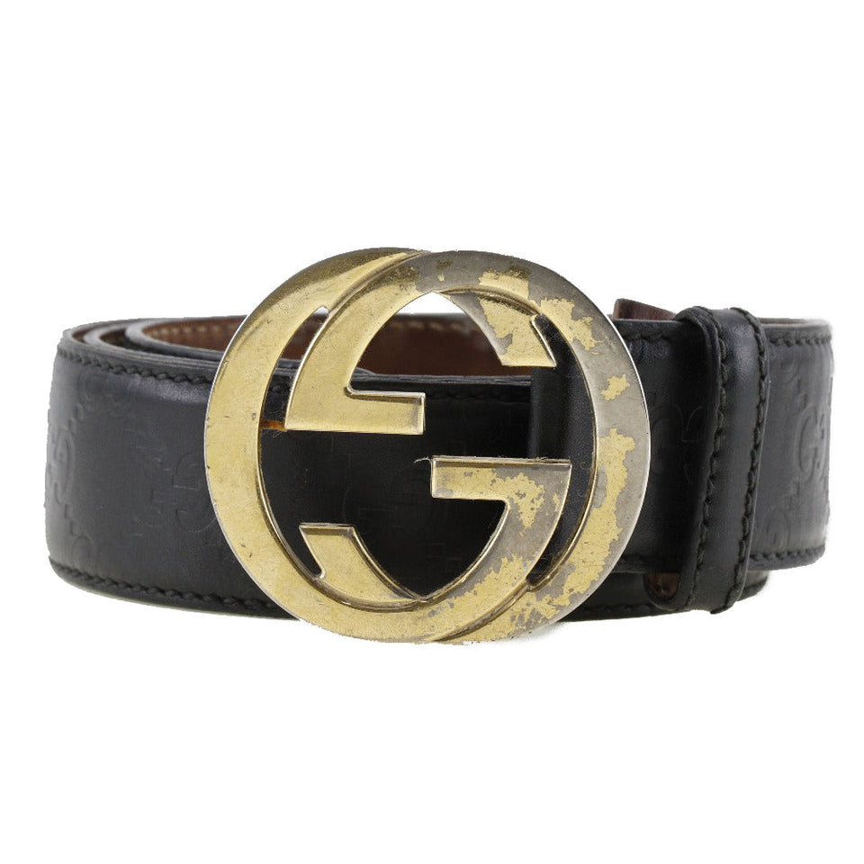 Gucci belt 114876 Sima leather black GG Interlocking mens 90
