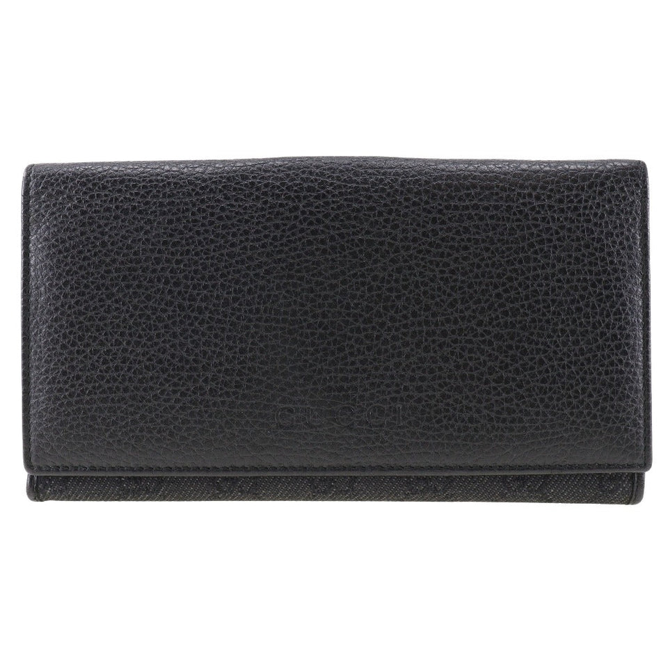 Gucci Long Wallet Purse 143391 leather black unisex(Unisex)