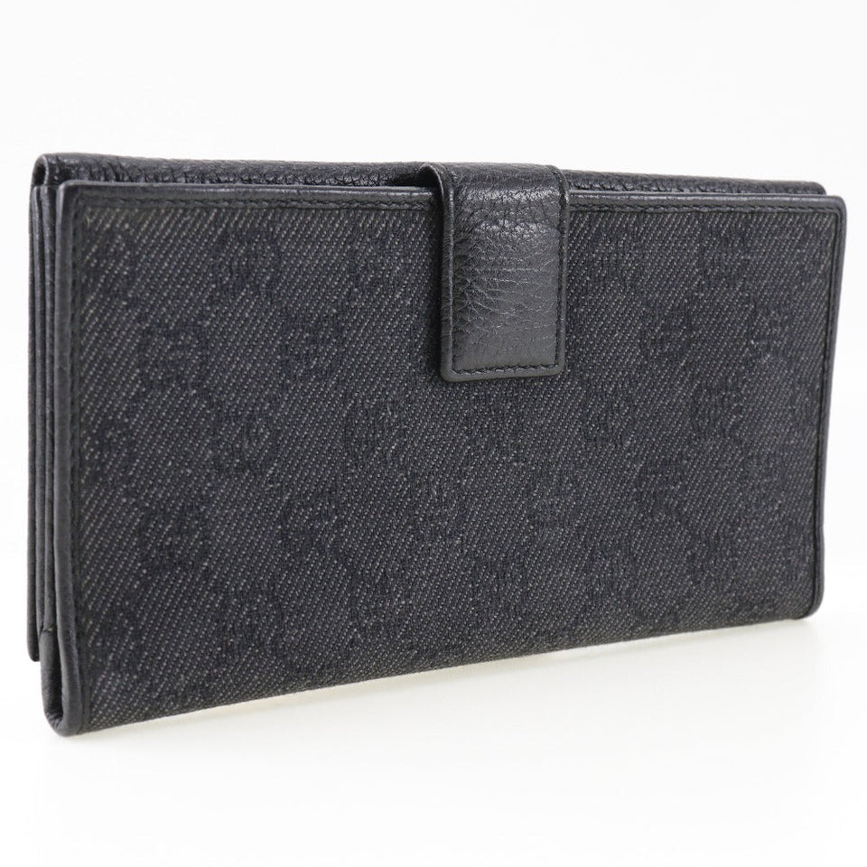 Gucci Long Wallet Purse 143391 leather black unisex(Unisex)