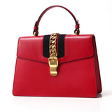 Gucci Handbag 431665 Genuine Leather Red/Metal: Gold/Web ribbon: Navy x Red Sherry line SYLVIE Women