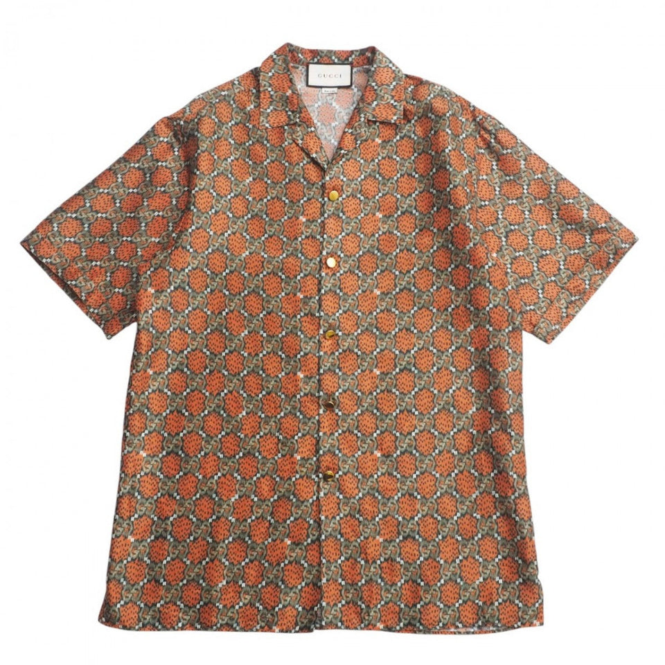 Gucci Short sleeve shirt 623156 100% silk orange khaki mens 46(170/88A)