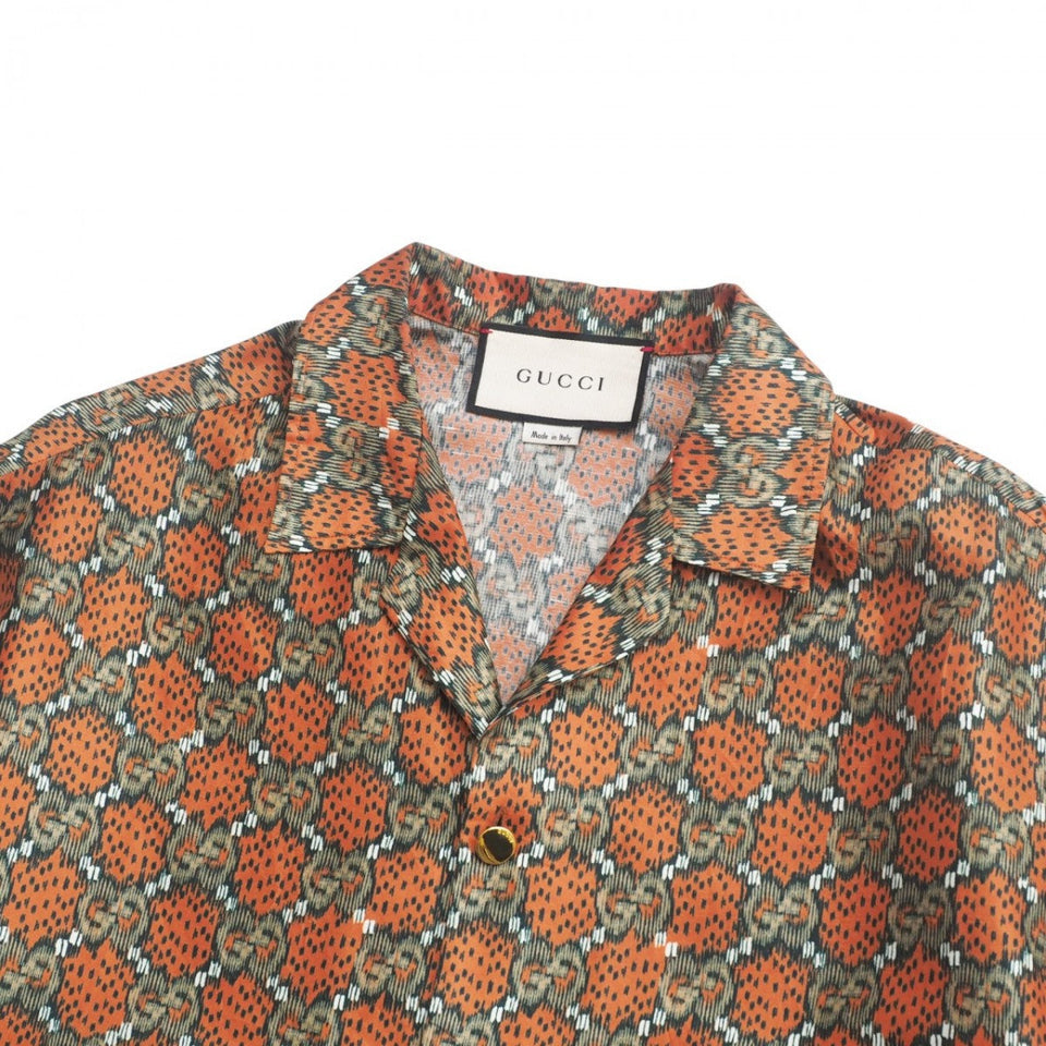 Gucci Short sleeve shirt 623156 100% silk orange khaki mens 46(170/88A)