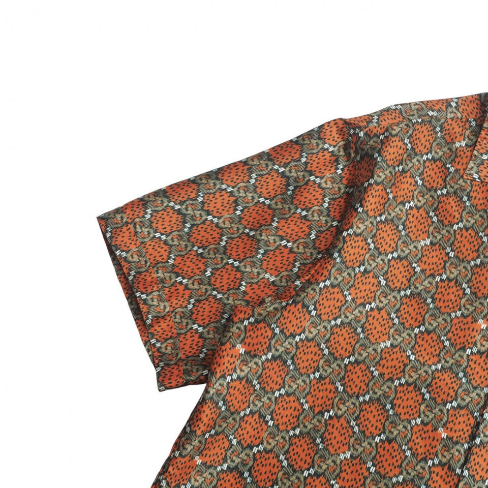 Gucci Short sleeve shirt 623156 100% silk orange khaki mens 46(170/88A)