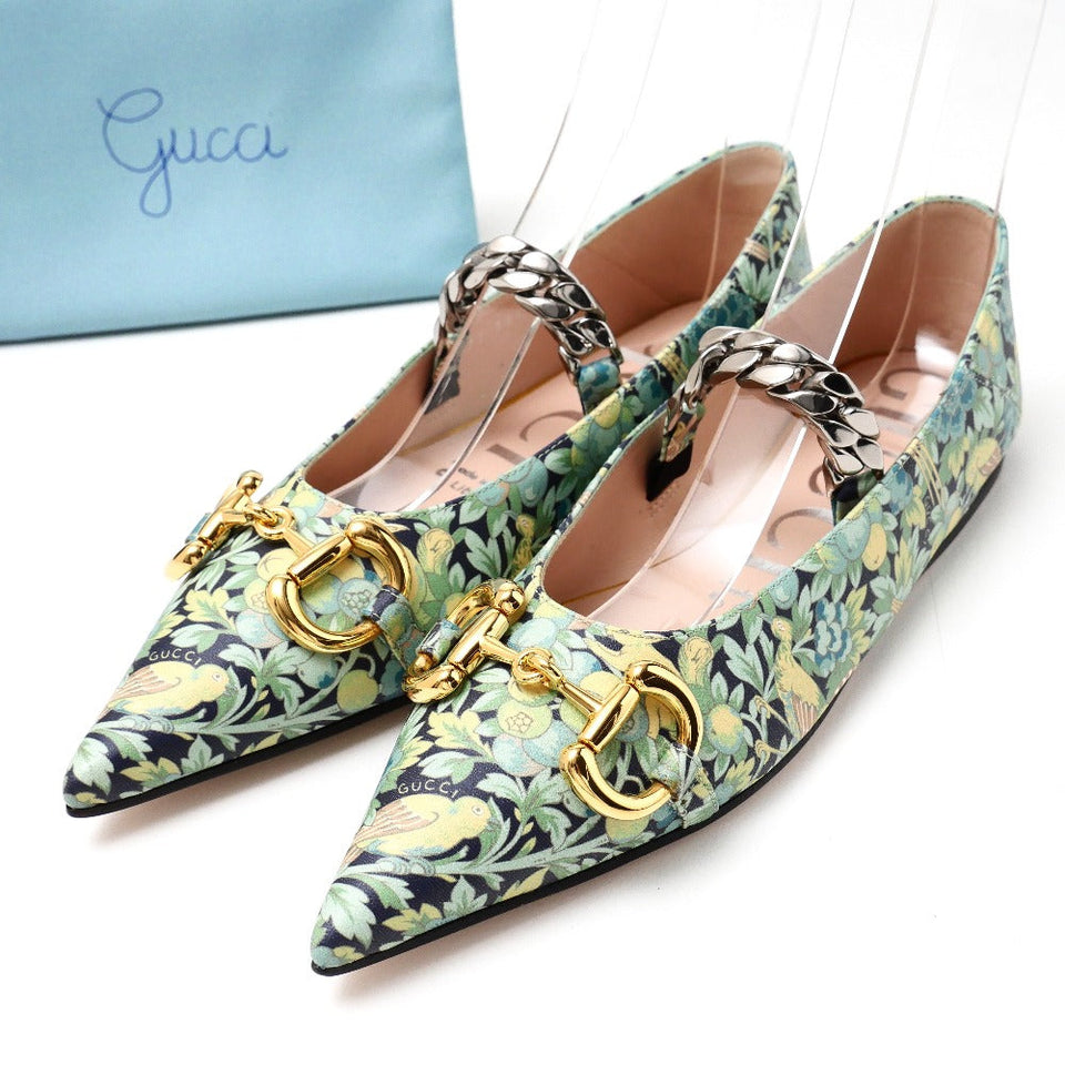 Gucci pumps leather Green x Gold Chain 639272 Women 36.5