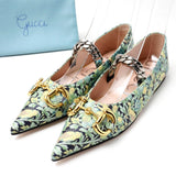 Gucci pumps leather Green x Gold Chain 639272 Women 36.5
