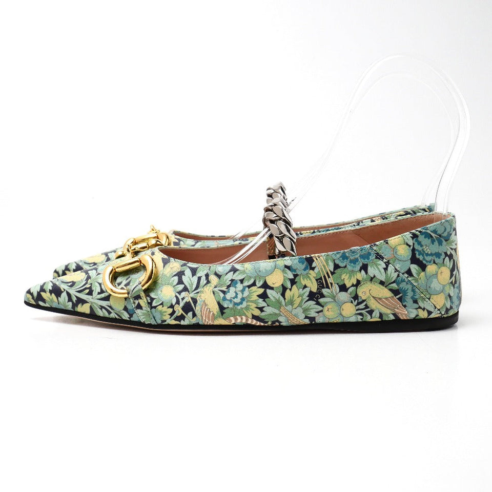 Gucci pumps leather Green x Gold Chain 639272 Women 36.5
