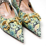 Gucci pumps leather Green x Gold Chain 639272 Women 36.5