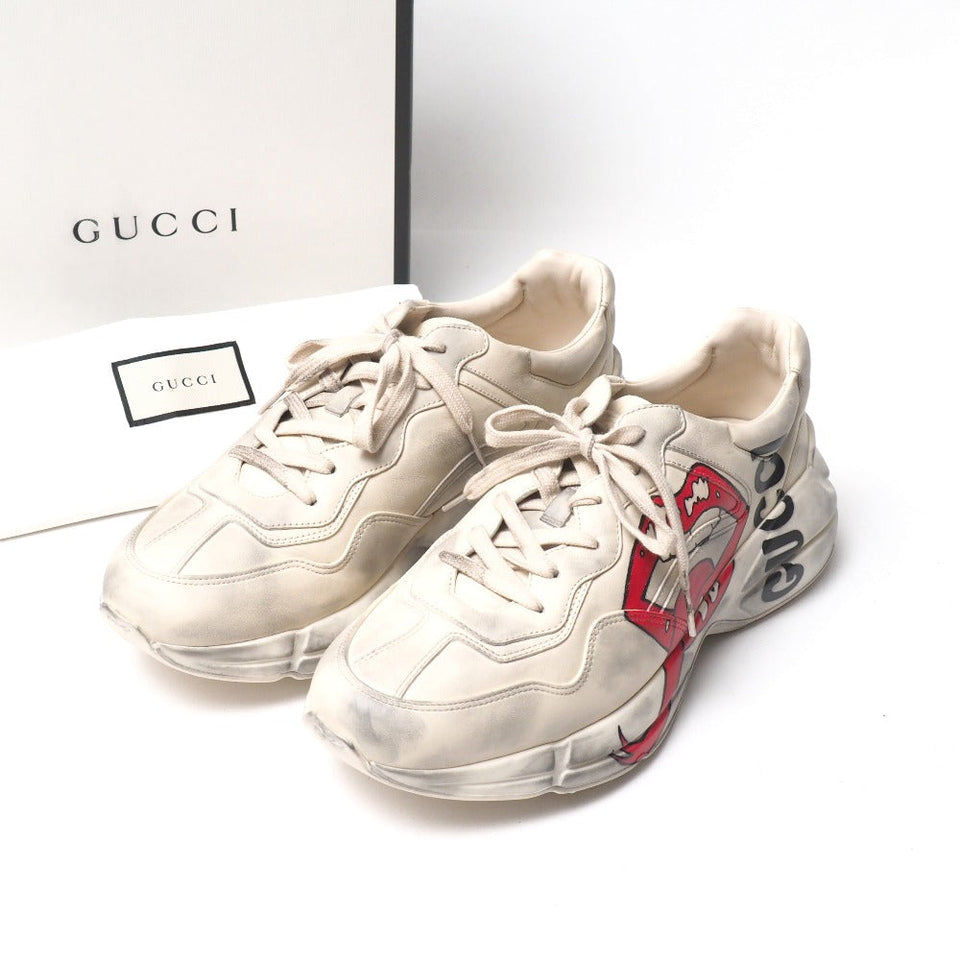 Gucci sneakers 552089 leather Ivory Red Black Rhyton 10