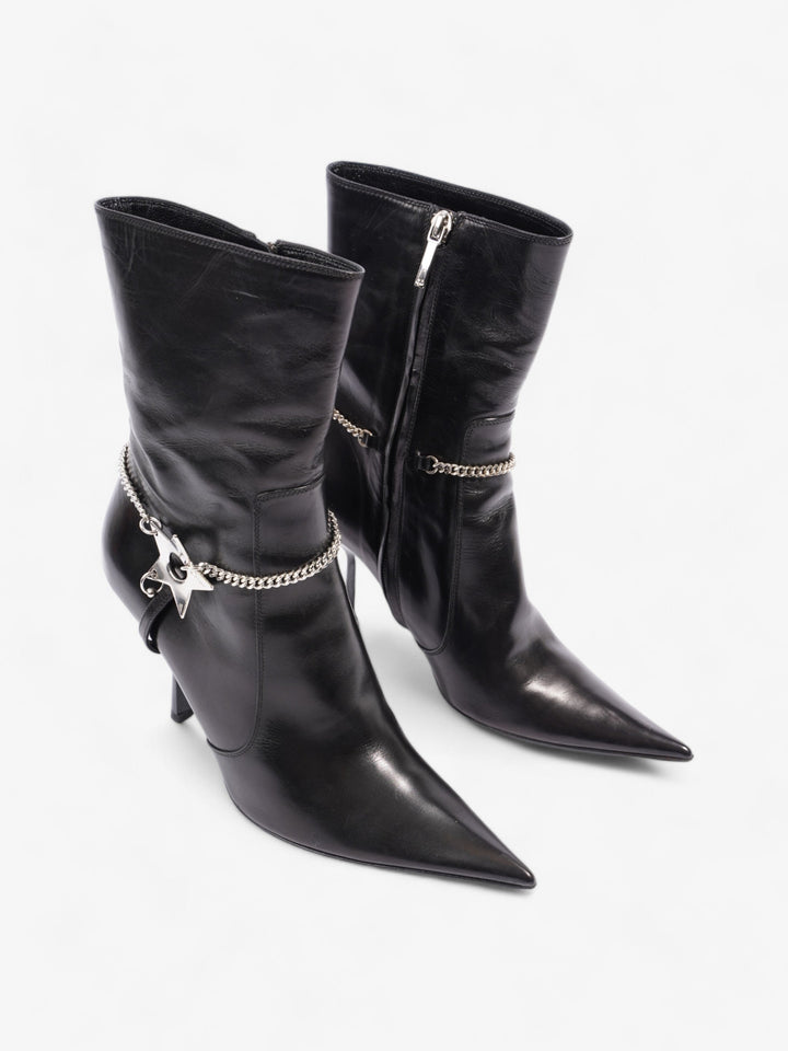 Christian Dior D Star Pointed Heeled Boots 75mm Black / Silver Leather EU 39 UK 6