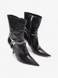 Christian Dior D Star Pointed Heeled Boots 75mm Black / Silver Leather EU 39 UK 6