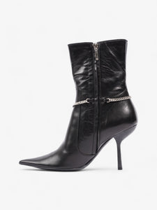 Christian Dior D Star Pointed Heeled Boots 75mm Black / Silver Leather EU 39 UK 6