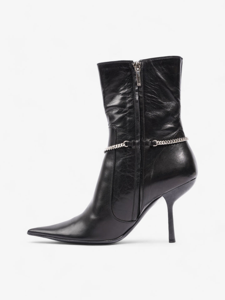 Christian Dior D Star Pointed Heeled Boots 75mm Black / Silver Leather EU 39 UK 6