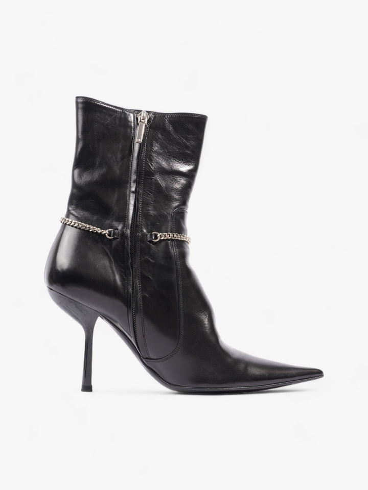 Christian Dior D Star Pointed Heeled Boots 75mm Black / Silver Leather EU 39 UK 6