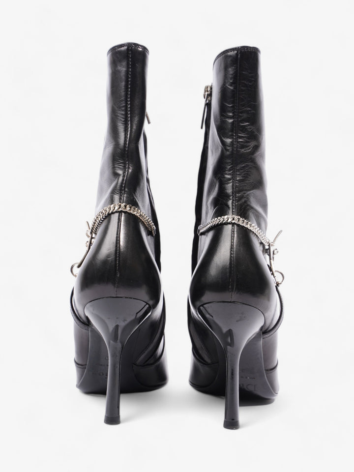 Christian Dior D Star Pointed Heeled Boots 75mm Black / Silver Leather EU 39 UK 6