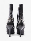 Christian Dior D Star Pointed Heeled Boots 75mm Black / Silver Leather EU 39 UK 6