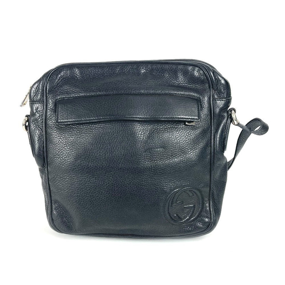 Gucci Shoulder Bag 337084 leather black logo interlocking G