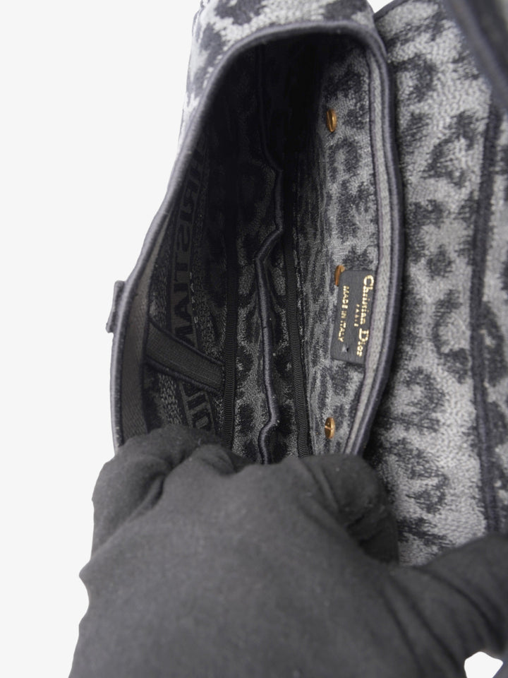 Christian Dior Saddle Bag Black / Grey Cotton