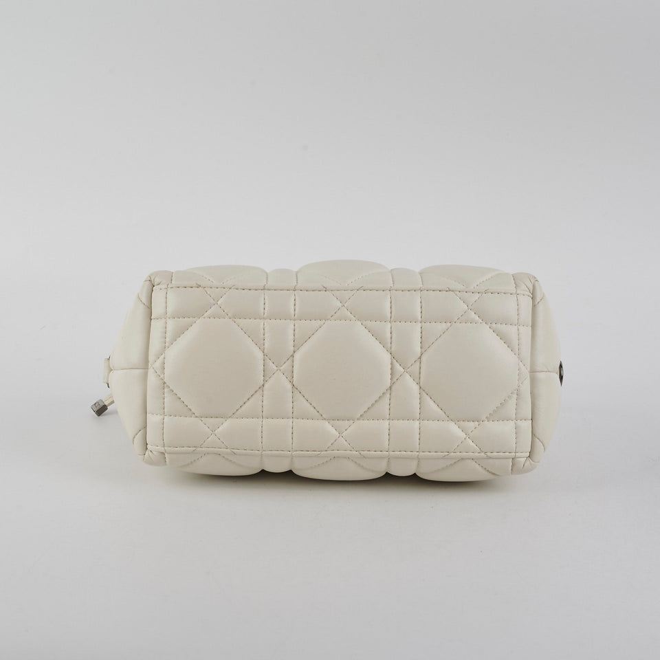 Christian Dior Calskin Macrocannage Medium Travel Nomad Pouch Cream