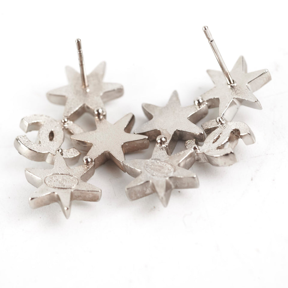 Chanel Star Logo Rhinestone Silver Earrings Costume Jewellery