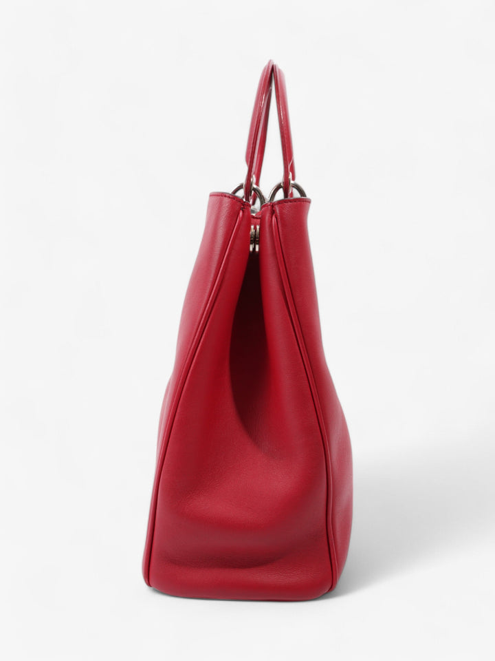 Christian Dior Diorissimo Shopper Tote Red Calfskin Leather Large