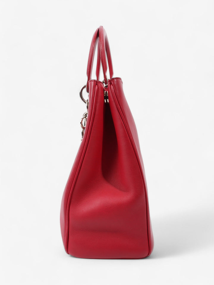 Christian Dior Diorissimo Shopper Tote Red Calfskin Leather Large