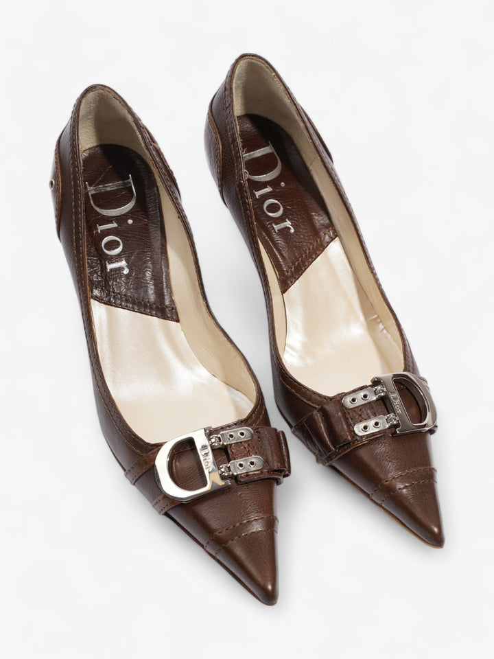 Christian Dior D Buckle Heel 80mm Brown Leather EU 38 UK 5