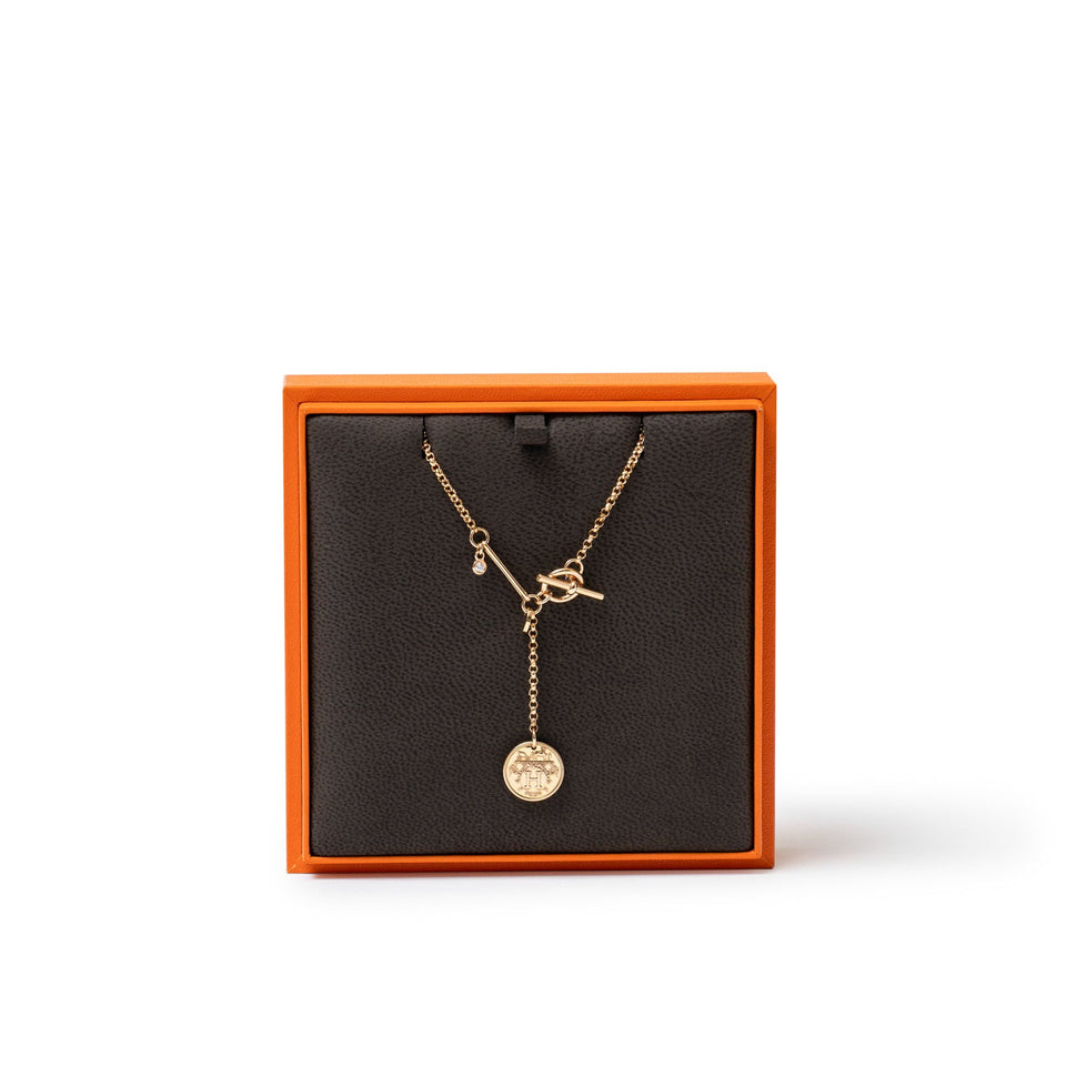 Hermes Ex-Libris Diamond Pendant Necklace Small model Rose Gold Au750