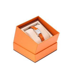 Hermes Heure H Watch 21mm Pearl/Steel Orange Shiny Alligator - Include 2 Alligator Watch Straps