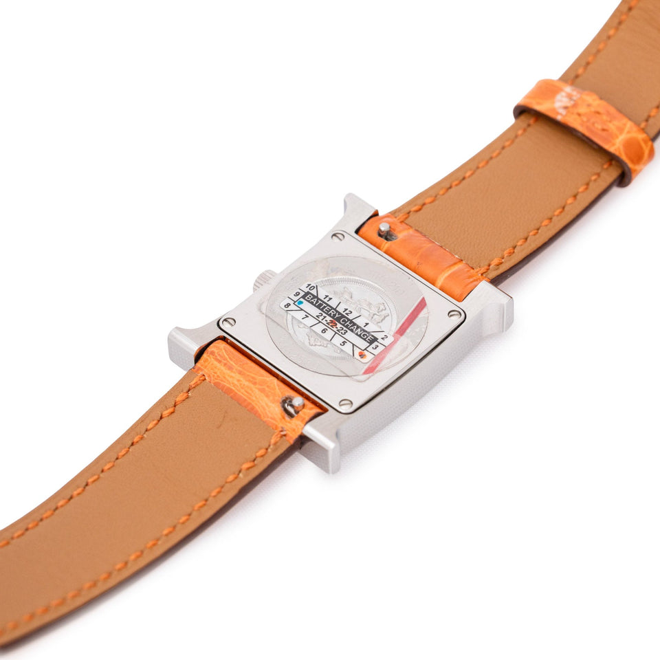 Hermes Heure H Watch 21mm Pearl/Steel Orange Shiny Alligator - Include 2 Alligator Watch Straps