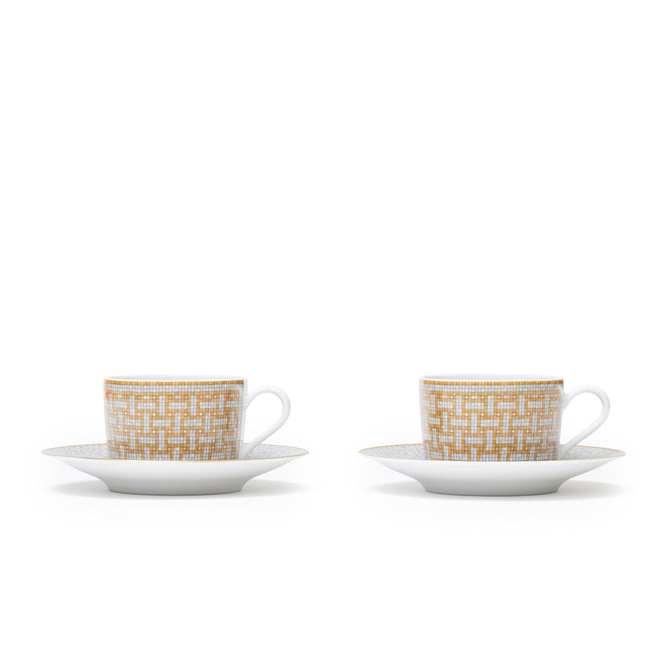 Hermes Mosaique au 24 Gold Tea Cup Set of Two