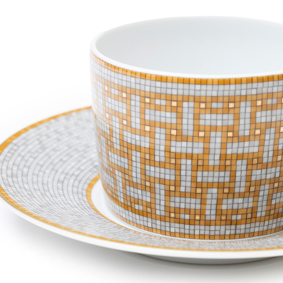 Hermes Mosaique au 24 Gold Tea Cup Set of Two