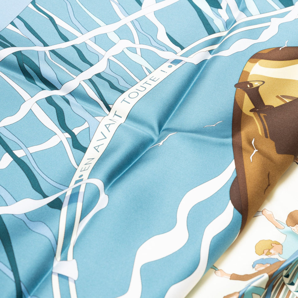 Hermes Carre Scarf 90 En Avant Toute Ardoise/Petale/Brun