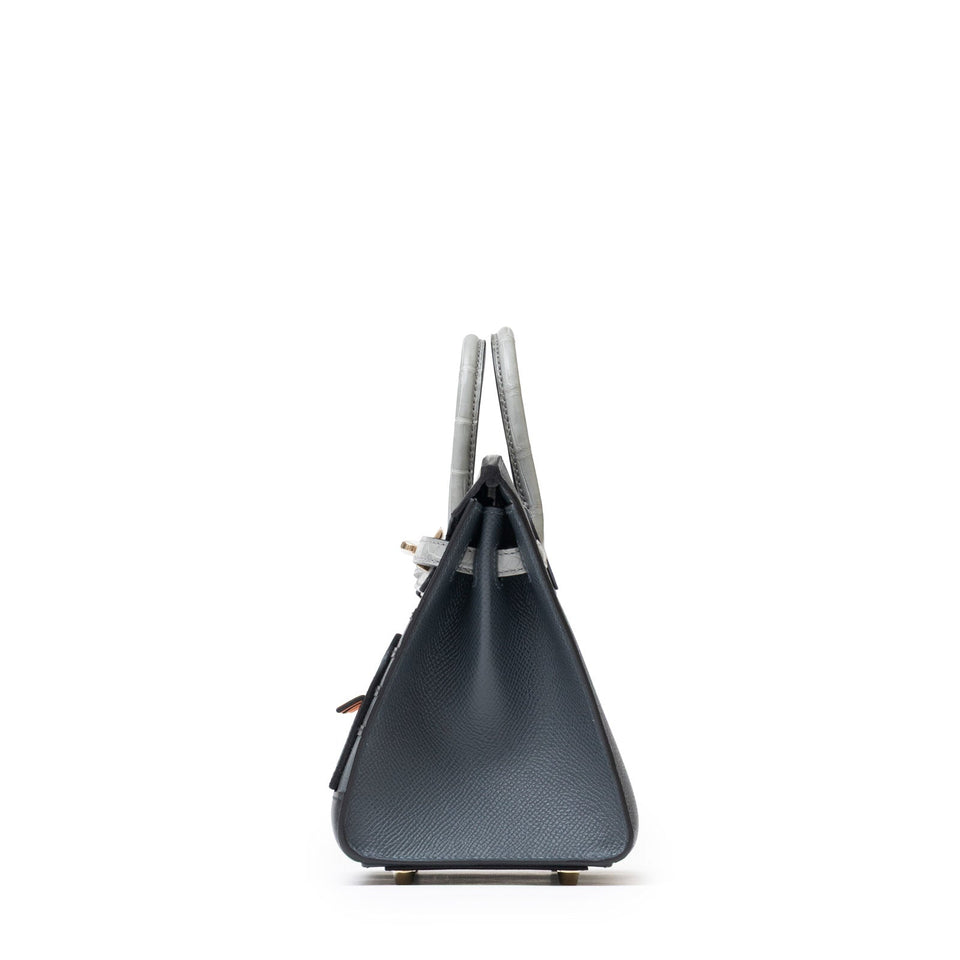 Hermes Sac Faubourg Birkin 20 "Rainy Days" Gris Misty Matte Alligator Permabrass Hardware