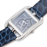 Hermes Cape Cod Diamond Watch Small Model 31mm Steel/Shiny Alligator Blue Saphir