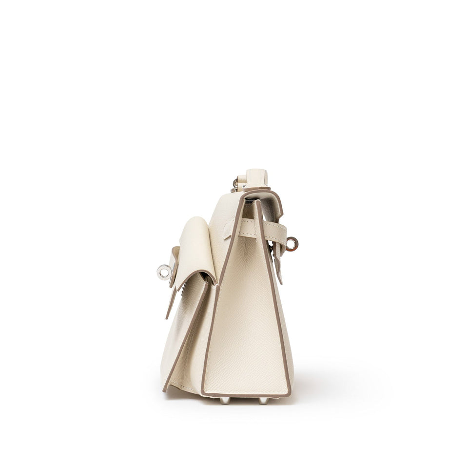 Hermes Kelly Desordre 20 Sellier Craie Epsom Palladium Hardware