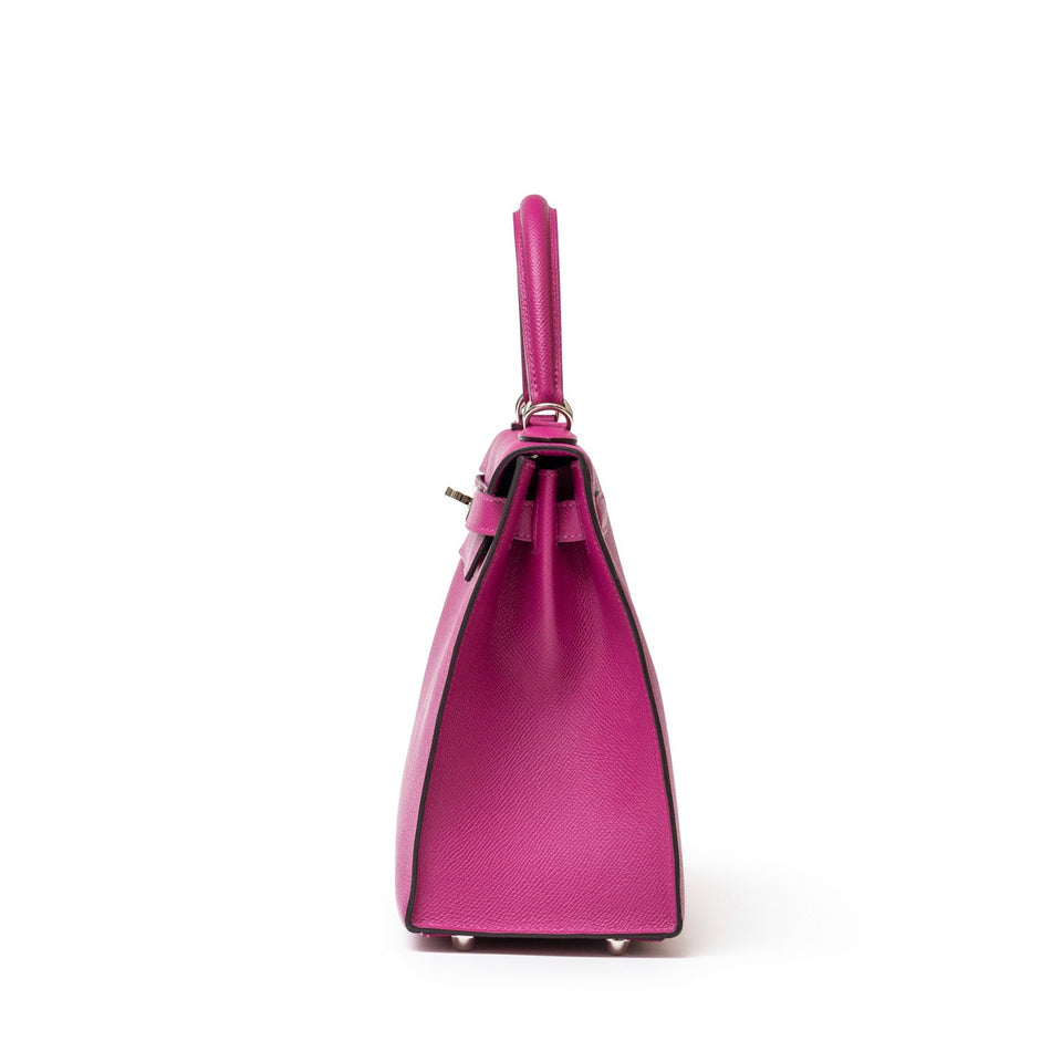 Hermes Kelly 28 Sellier Rose Pourpre Epsom Palladium Hardware