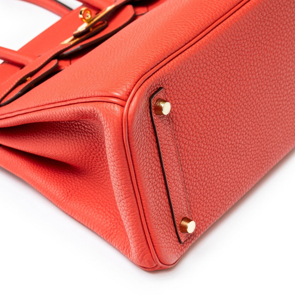 Hermes Birkin 30 Rouge Pivoine Clemence Gold Hardware