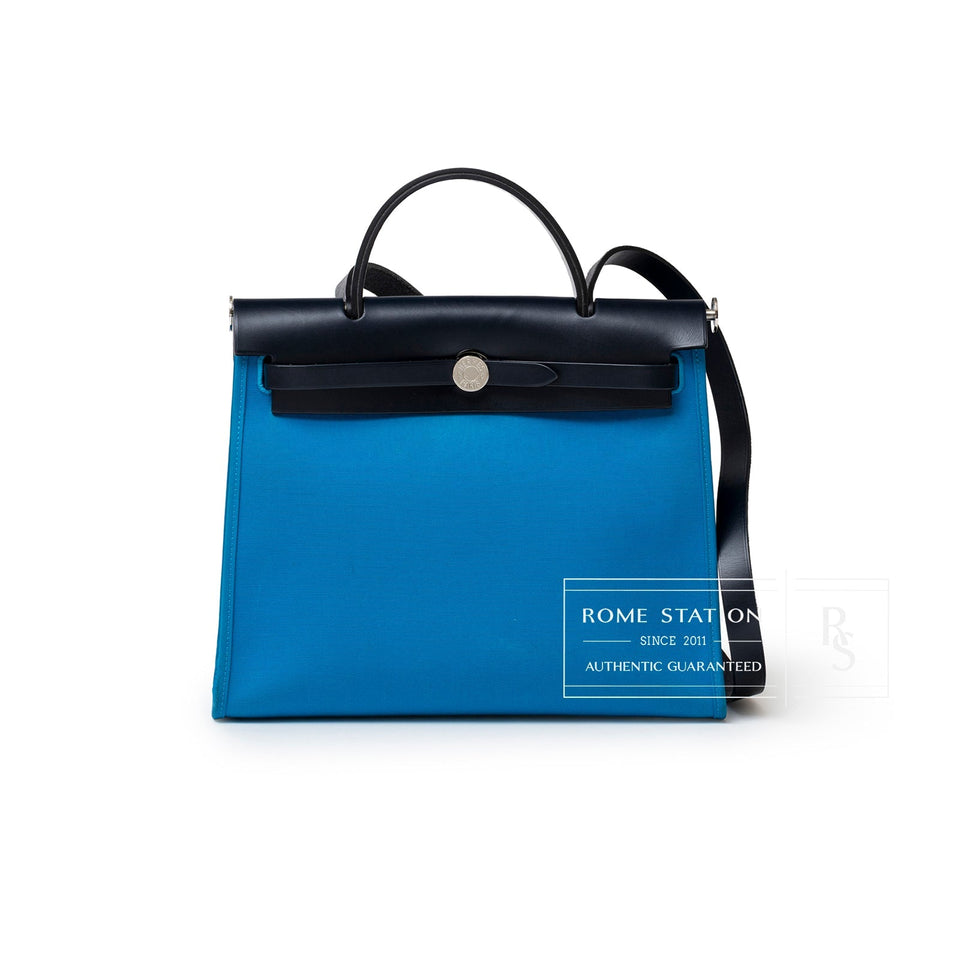 Hermes Herbag Zip PM 31 Blue Vache Hunter Palladium Hardware